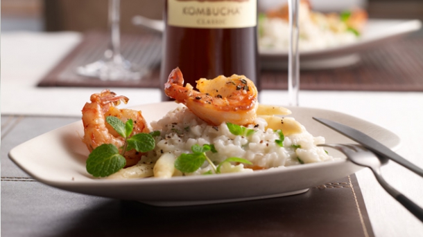  Weißes Spargelrisotto mit Minze und Riesengarnelen von Cornelia Poletto