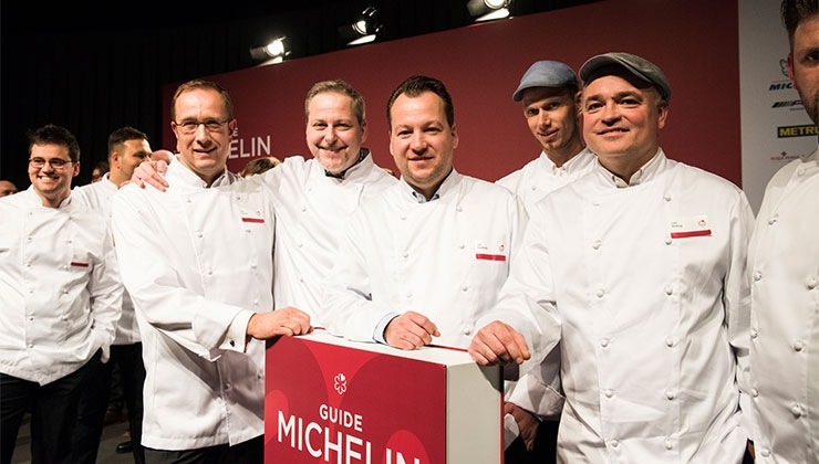 Guide Michelin -- v.l. Nils Henkel, Christian Scharrer, Jan Hartwig, Boris Rommel und Lars Keiling.