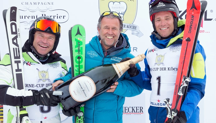 TVB Paznaun – Ischgl / Champagne Laurent-Perrier -- v.li. Marc Girardelli, Thomas Schreiner (Laurent-Perrier) und Benjamin Raich (c)