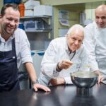 Helge Kirchberger Photography / Red Bull Hangar-7; Tantris; Derk Hoberg -- Jan Hartwig, Eckart Witzigmann und Matthias Hahn in der Küche des Gourmetrestaurants Ikarus im Salzburger Hangar-7