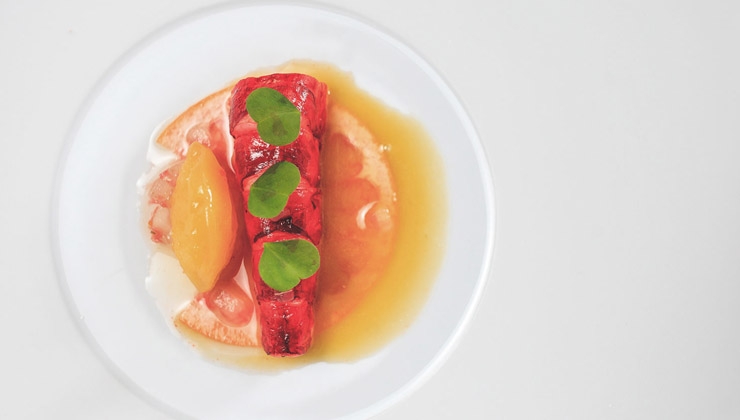 Kirchgasser Photography; Jörg Lehmann; Hotel YSCLA / Gerhard Berger -- Ein Gericht von Benjamin Parth: Carabinero – Aloe Vera – Grapefruit